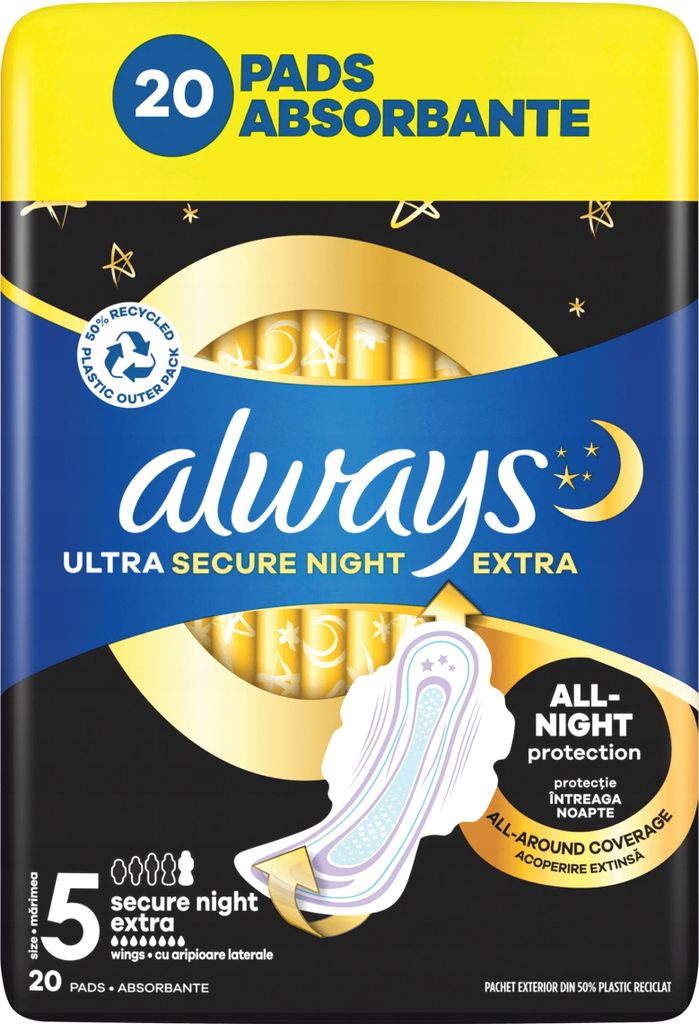 Always Ultra Secure Night Extra Podpaski ze skrzydełkami Zdjęcie produktu 