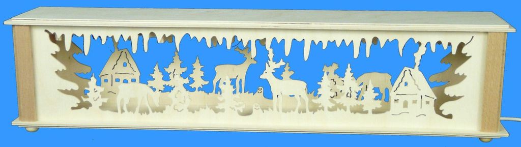 Schwibbogenerhöhung mit Waldtieren Haus und Beleuchtung BxHxT 52x10x10cm NEU