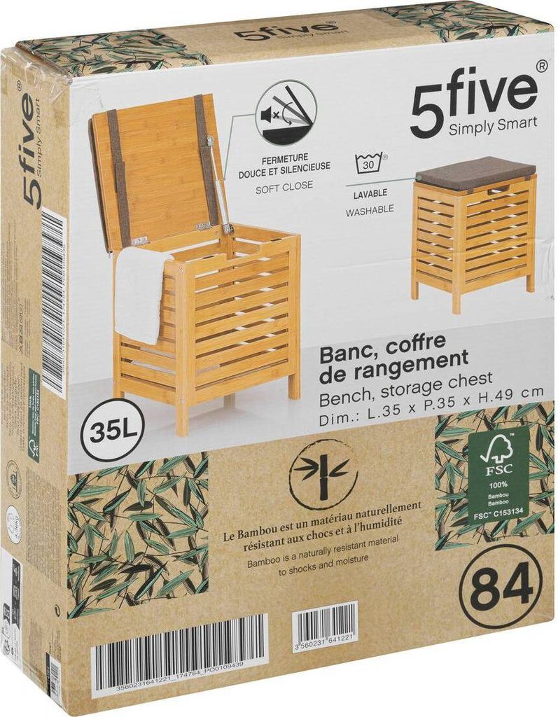 5five Simply Smart | Badhocker BAMBOO mit Wäschekorb, 2in1 Produktbild 2
