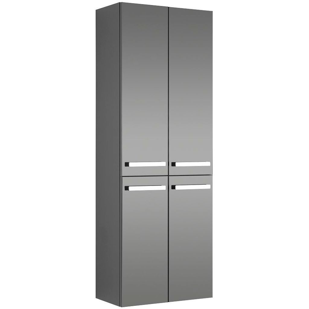 Badezimmer Hochschrank mit 4 Türen FES-4005-66 Hochglanz Lack Quarzgrau - B/H/T: 60/168/33cm