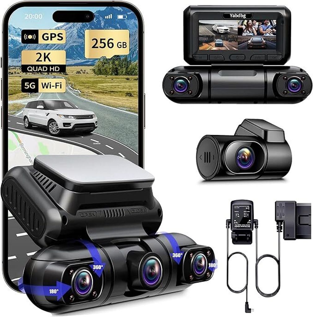 Dashcam Auto 5G WiFi,360° Drehbar Vorne Hinten Innen Links Rechts Dash Cam,Radar Bewegungserkennung Dashcams,Parküberwachung,GPS,Nachtsicht,1080P...
