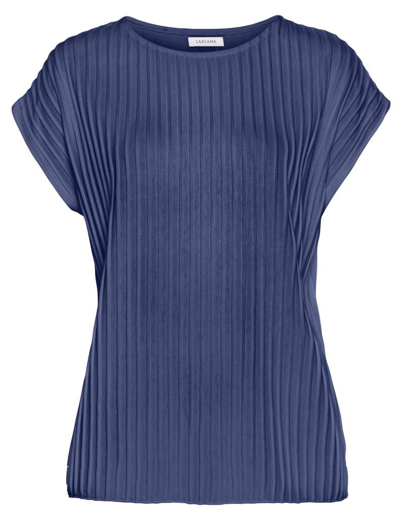 LASCANA Kurzarmshirt mit Biesenstruktur blau Größe 44/46 Produktbild 