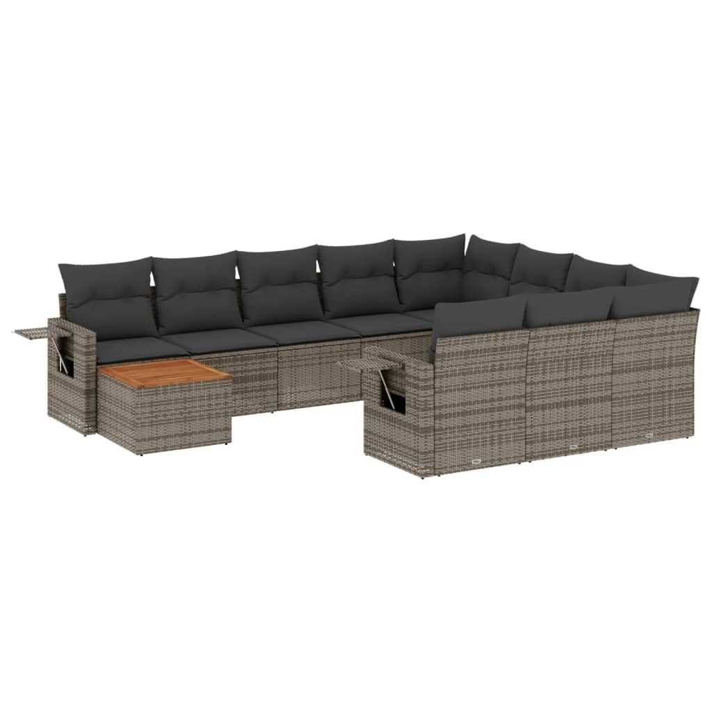 vidaXL 11-tlg. Garten-Sofagarnitur mit Kissen Grau Poly Produktbild 