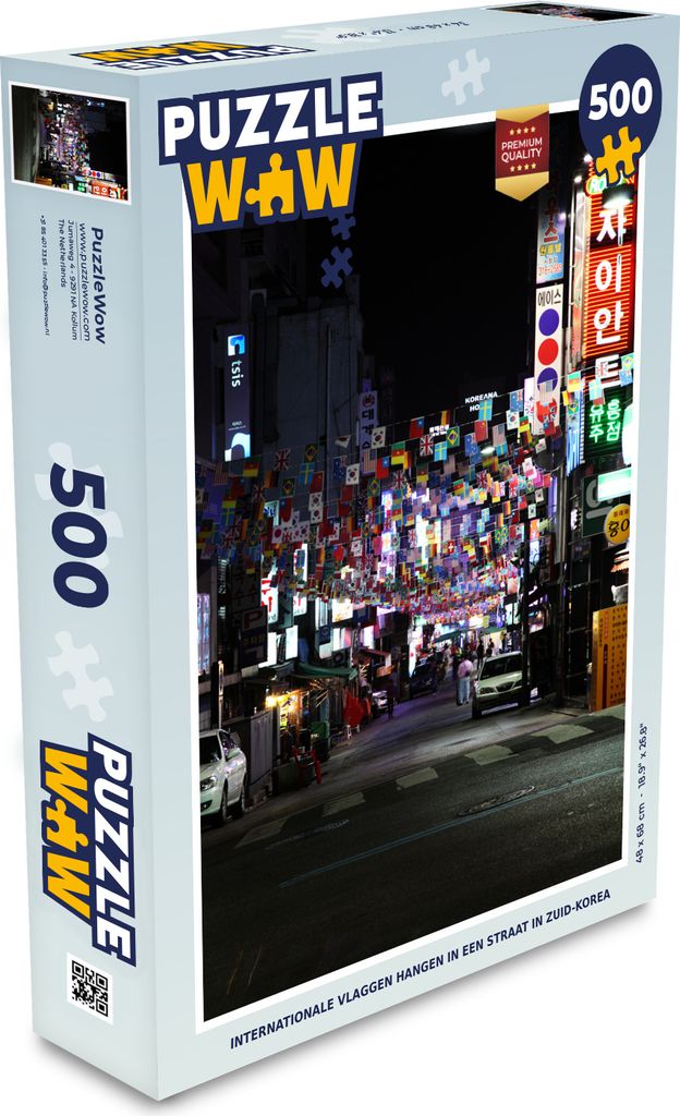 MuchoWow Puzzle 500 Teile Internationale Flaggen hängen in einer Straße in Südkorea - Denken - Spiel - Toy