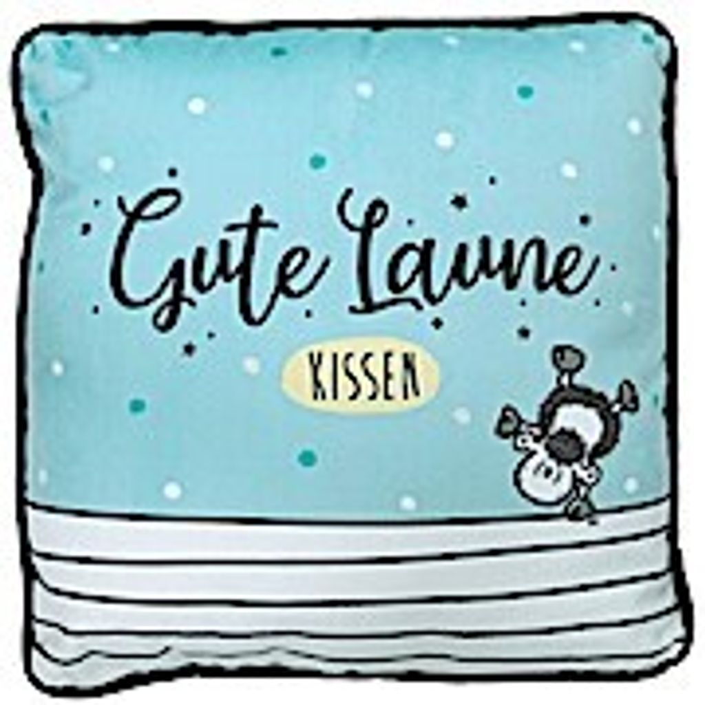 Sheepworld 46462 Plüschkissen Gute Laune, Zierkissen mit Streifen, 25 cm x 25 cm, Hellblau, Polyester Kissen