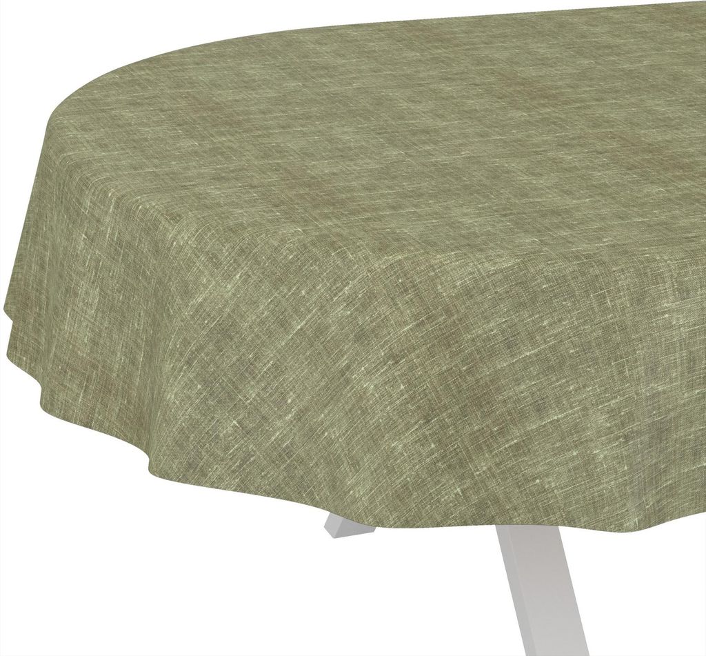 Tischdecke Melliert Olive Oval 180x140cm Schnittkante