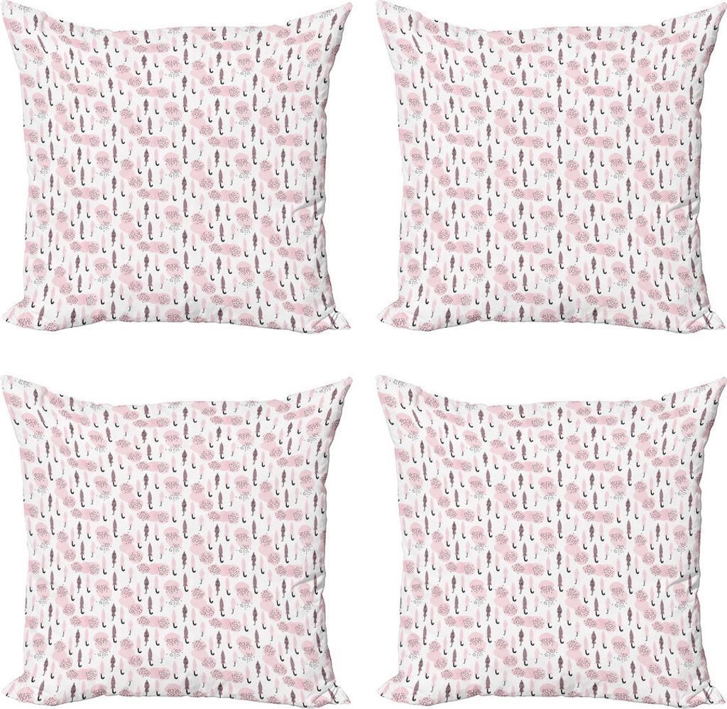 ABAKUHAUS Regenschirm Kissenbezug Set (4 Stück), Rosa abstrakter Doodle Stil, Moderner Doppelseitiger Digitaldruck, 50 cm x 50 cm, Pale Pink und S...