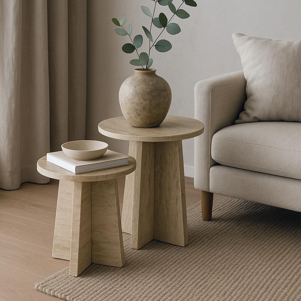 Travertin Runden Nesting Tisch Set von 2 Moderne Couchtisch für Wohnzimmer Side / End Tabelle (Runden)