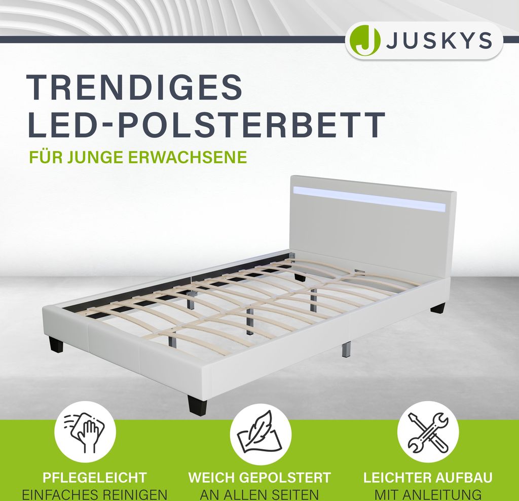 Juskys Polsterbett Verona 120 x 200 cm mit LED, Lattenrost Produktbild 2