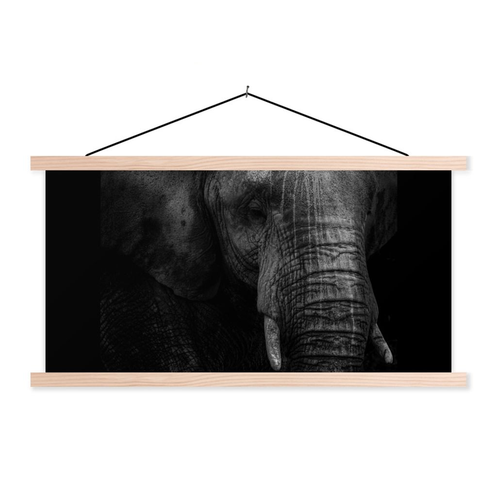 MuchoWow Textilposter Elefant - Tier - Porträt 60x30 cm mit holzfarbenen Rahmen - Dekoration