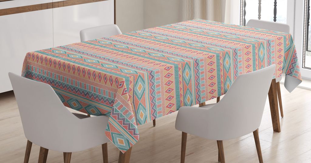 ABAKUHAUS Ethnisch Tischdecke, Dotwork Tribal, Pflegeleicht mit Modernster Druck Technologie Waschbar und Personalisiert, 140 x 200 cm, Peach Mehrf...