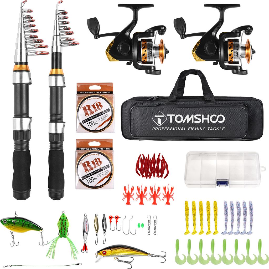 Angelruten und Rollen Combo Spinning Teleskop Angelrute 1,9 m 2,3 m 2 PCS Salzwasser Sš¹?wasser Angelger?t mit Haken Weiche K?der Tragetasche