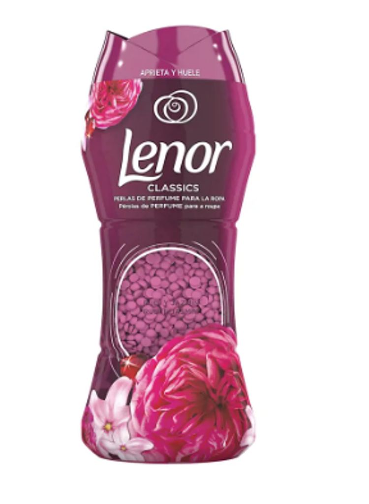 A bottle of Lenor Unstoppables Ruby Jasmine scent booster beads.