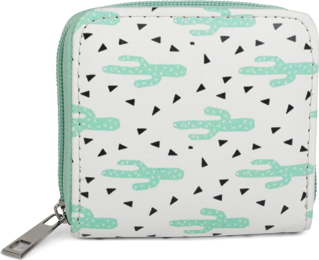 styleBREAKER Mini Geldbörse mit Kaktus Print | kleines Portemonnaie mit Reißverschluss für Damen Teenager Mädchen 10x10 cm