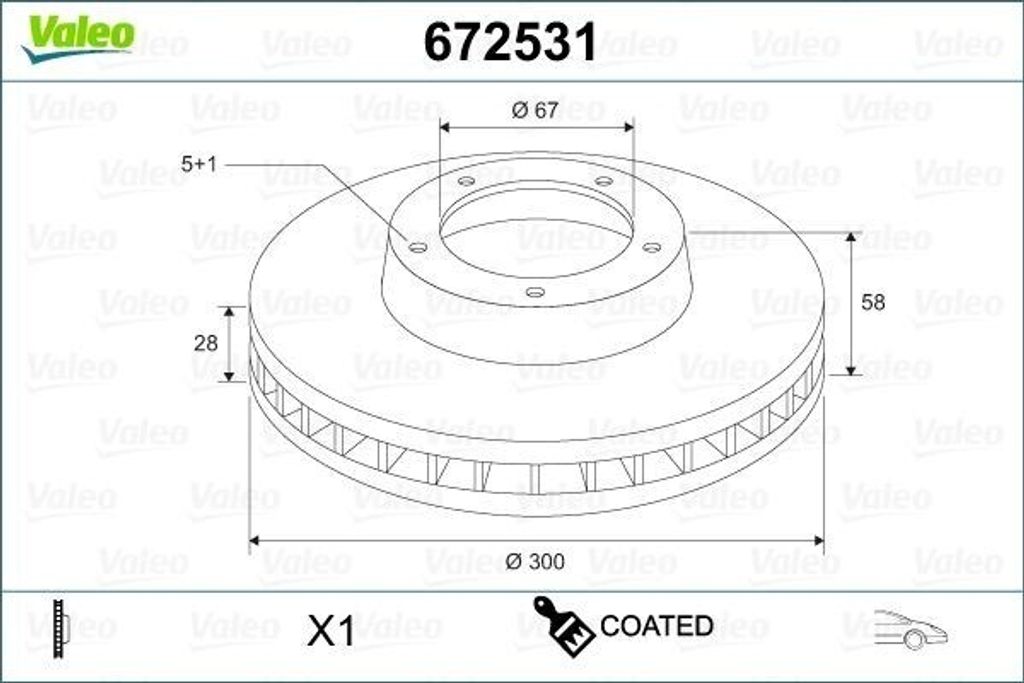 VALEO 672531 Bremsscheibe OE 6394210012 kompatibel mit V-Klasse, Viano, Vito