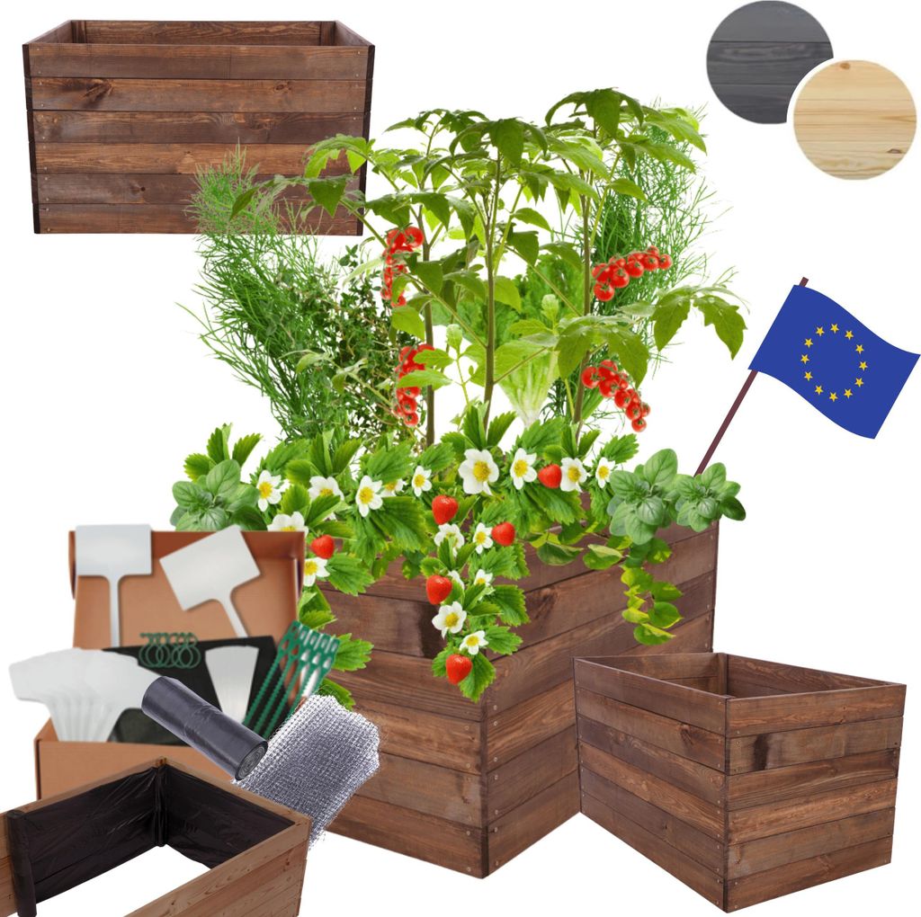 MODO24 Hochbeet Holz, Pflanzkasten, Massivholz, Kiefer, Kräuterbeet, Blumenkasten, Garten, Terrasse, 54x93x80 cm, Braun, ZP06