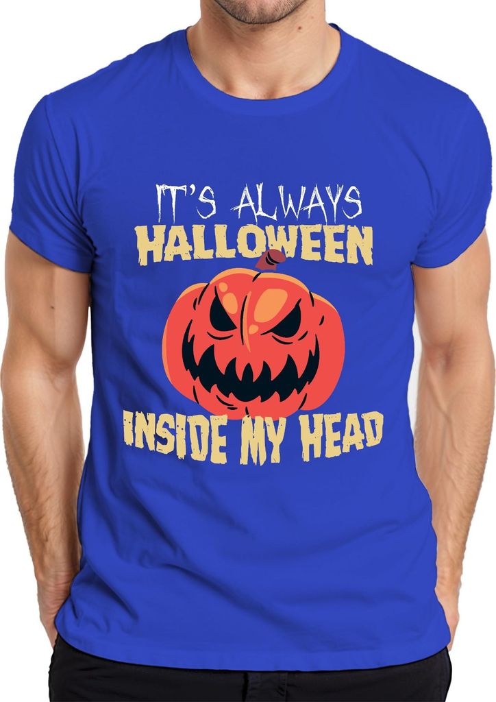 It's Always Halloween Inside My Head gruselig Kürbis Horror Spuk Herren T-Shirt, Blau, M