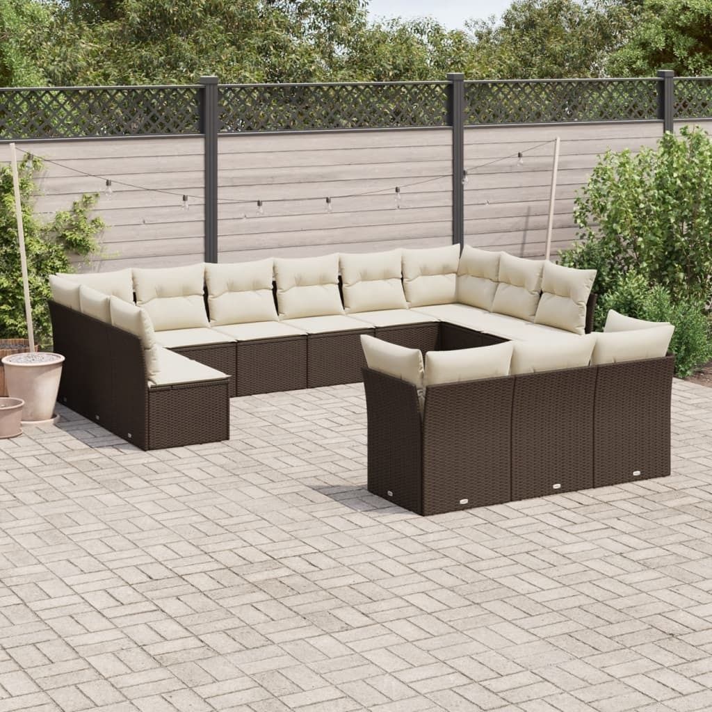 13-tlg. Garten-Sofagarnitur - mit Kissen Braun Poly Rattan - Gartenmöbelset 3218453
