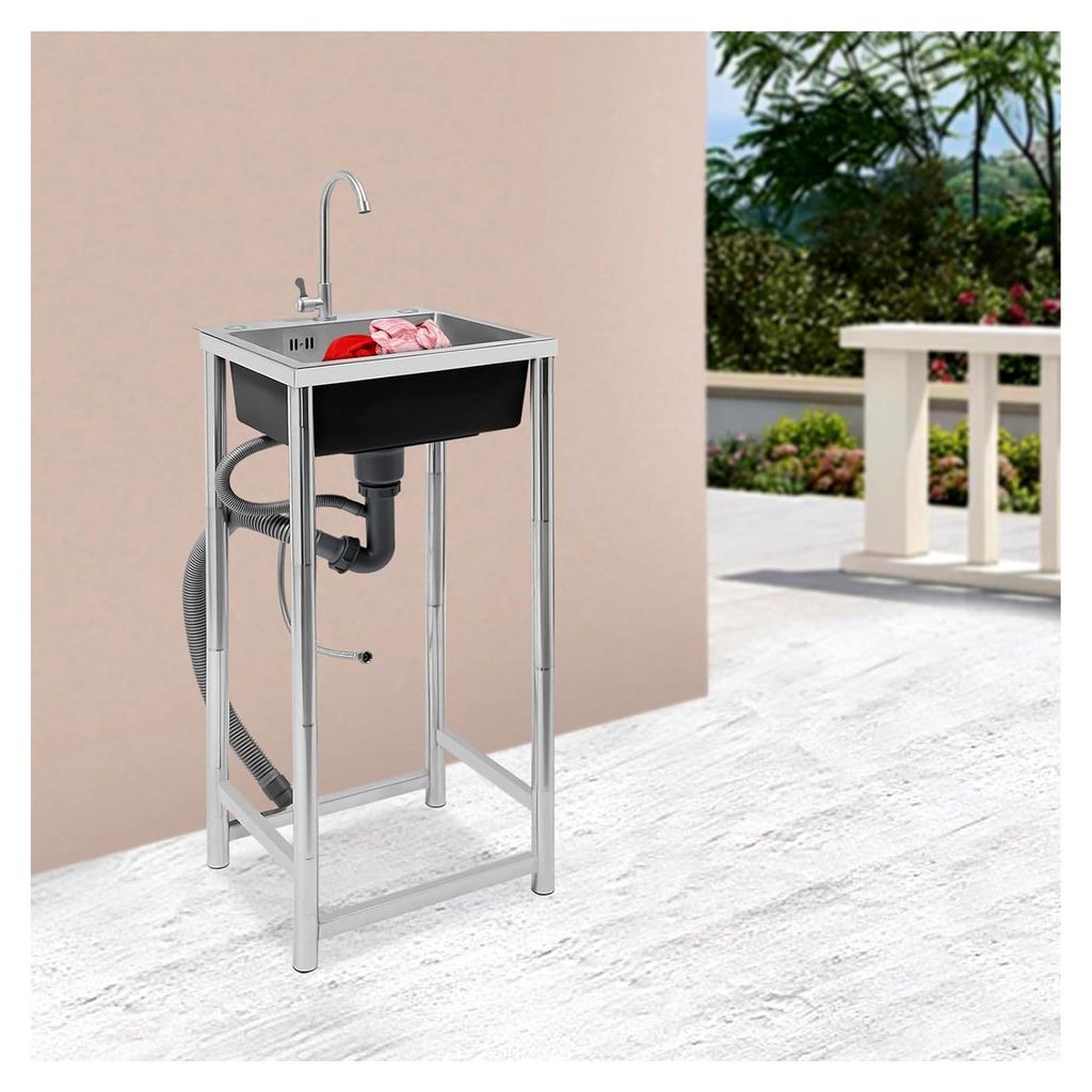 Freistehende Edelstahl Spültisch 45x41x75 cm Freistehende Spüle Outdoor Spülbecken mit Wasserhahn für Außen, Innen, Küche, Restaurant