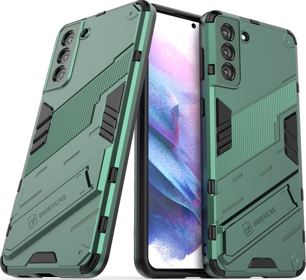 Armor Hülle für Samsung Galaxy S21 FE 5G, Hybrid PC TPU Bumper Stoßfestes Schutzhülle mit Standfunktion für Galaxy S21 FE 5G Grün
