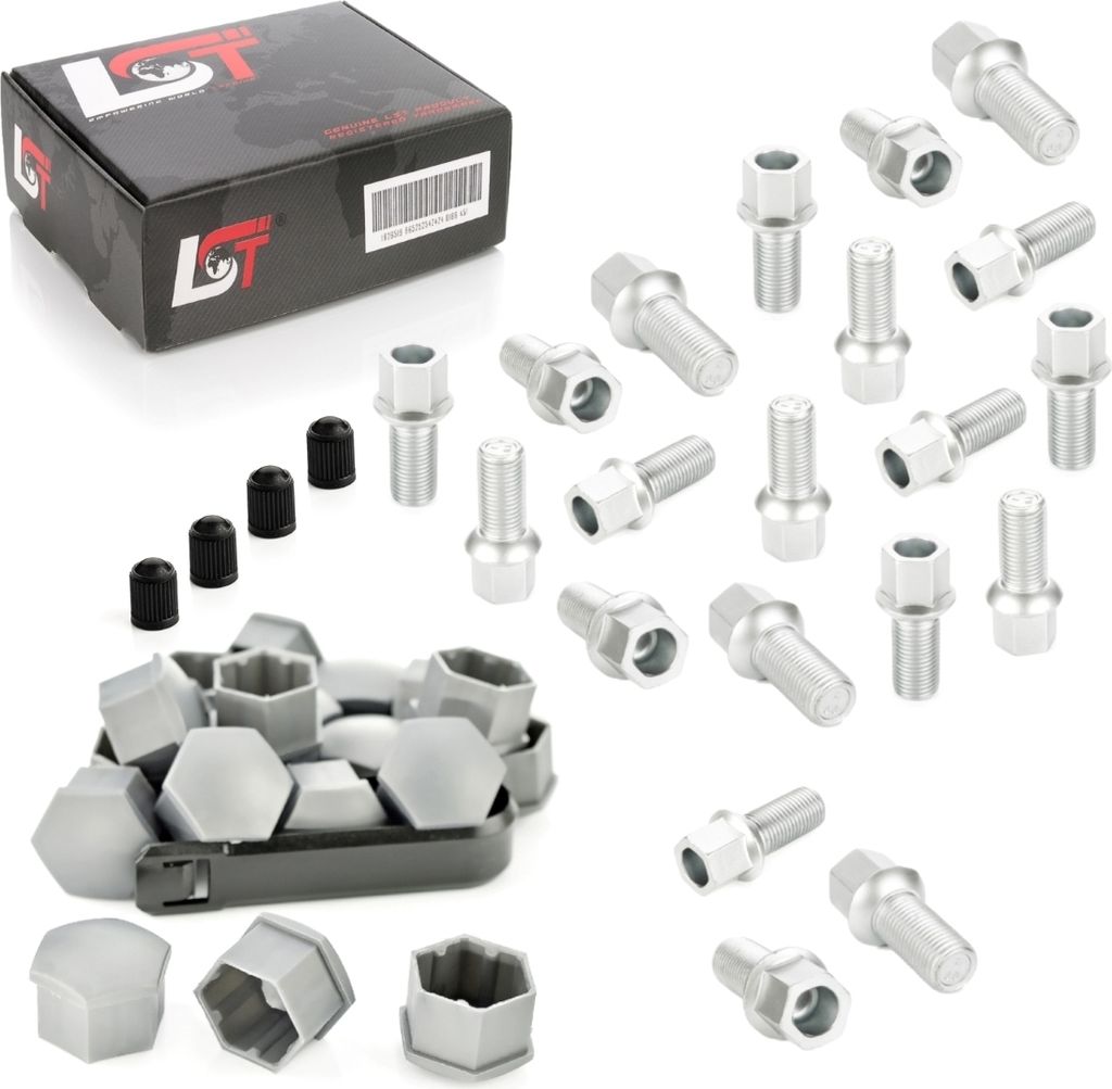 20x Radschrauben Kugelbund M14x1,5x27 Kappen für AUDI A1 A2 A3 A5 A7 A8 Q2 TT