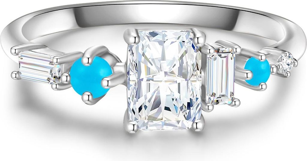 Ring Sterling Silber Türkis (rek.) Zirkonia weiß 60