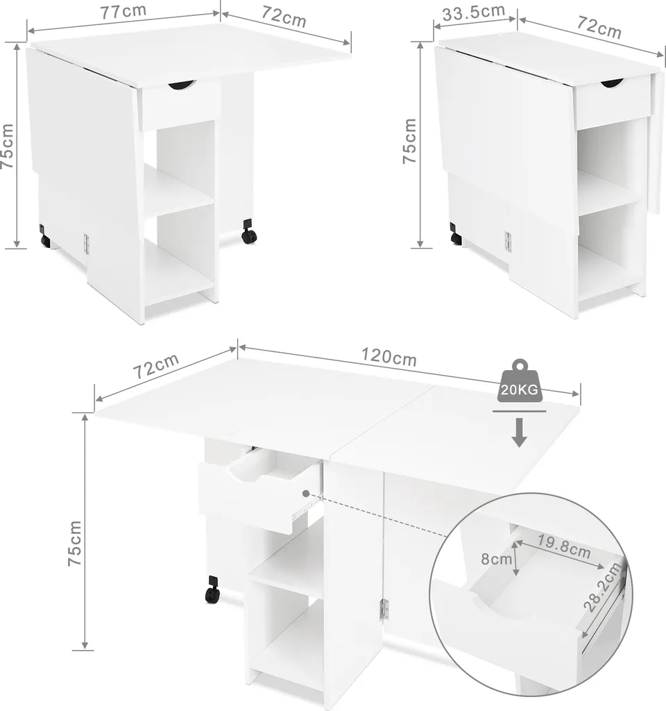 Table à manger modulable avec tiroir central et pieds réglables 120cm - 10