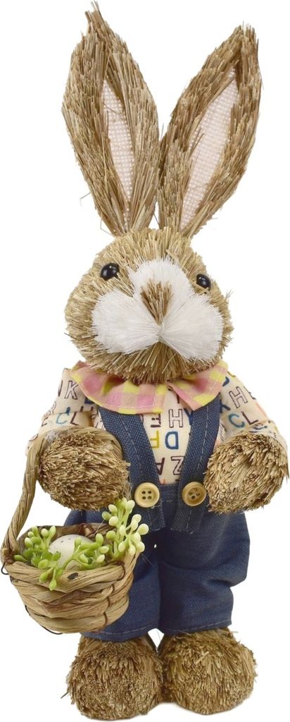 Strohkaninchen mit Korb 33x13 cm