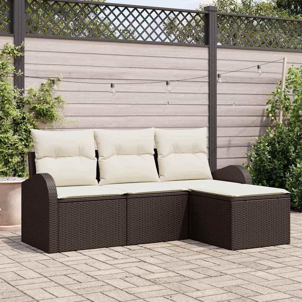 Maison Exclusive - Sofa Set mit Kissen 4 pcs Braun und Weiß Poly-Rattan