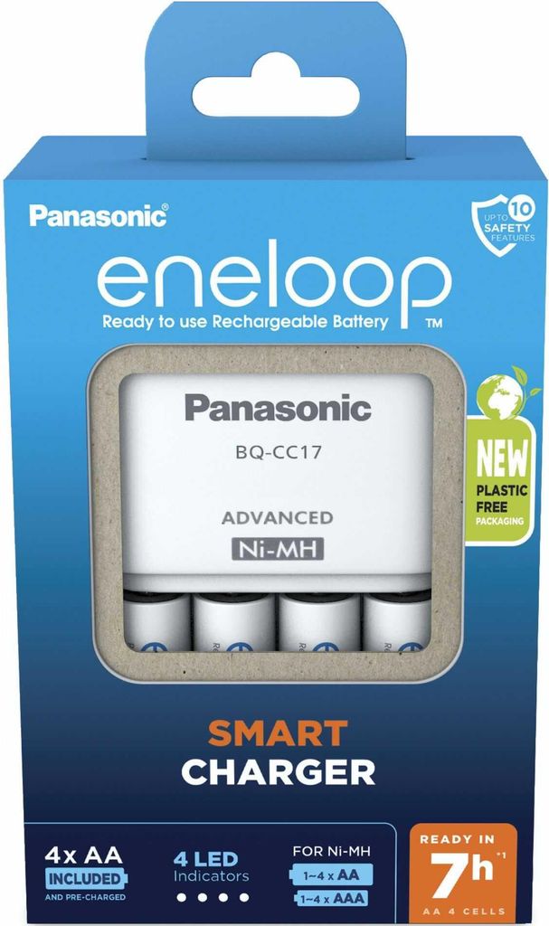 A product box for a Panasonic Eneloop Smart Charger.