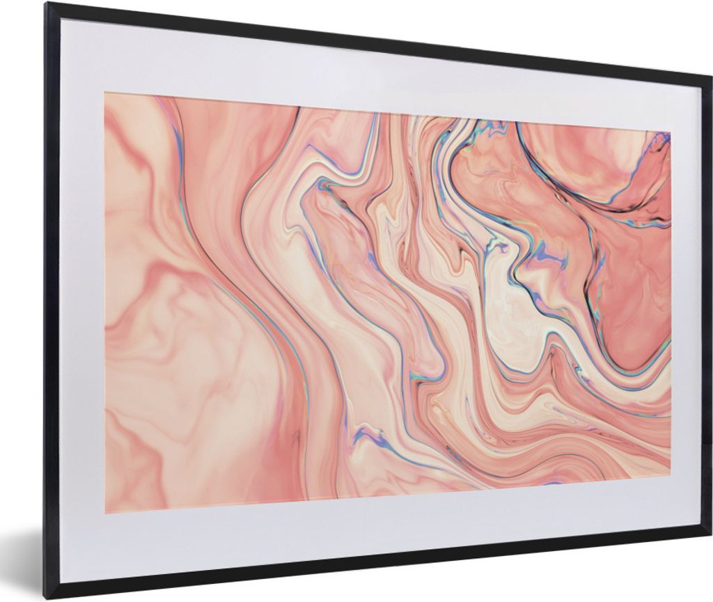 MuchoWow Gerahmtes Poster Marmor - Pastell - Rosa - Blau - Marmoroptik - Abstrakt 60x40 cm - Poster mit Schwarzem Bilderrahmen Wandposter Rahmen ...