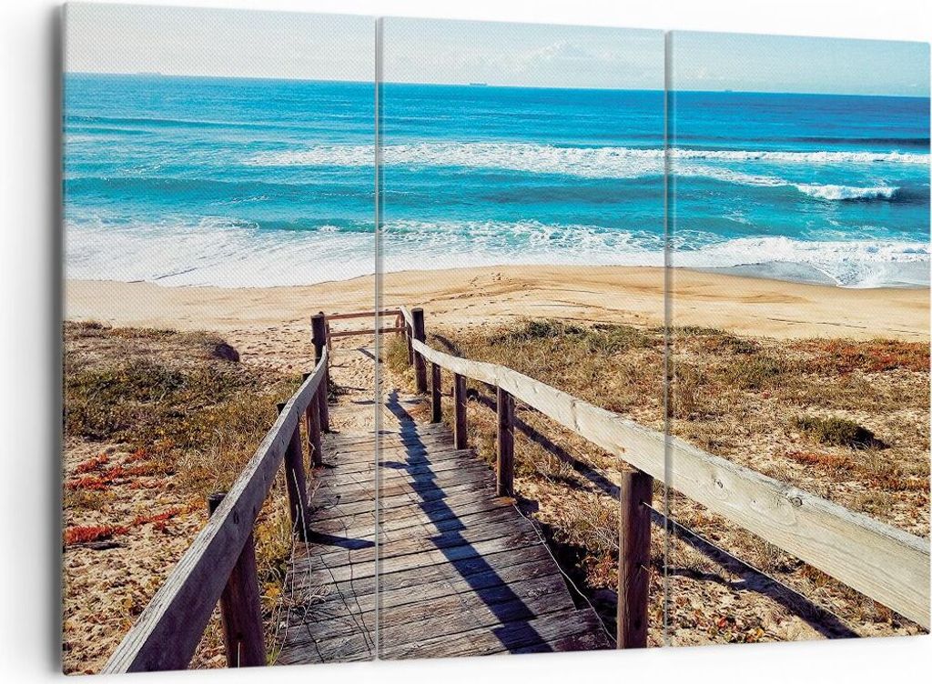 Bild auf Leinwand - Leinwandbild - 3 Teile - Meer Strand Eintritt - 165x110cm - Wand Bild - Wanddeko - Wandbilder - Leinwanddruck - Bilder - Wandde...