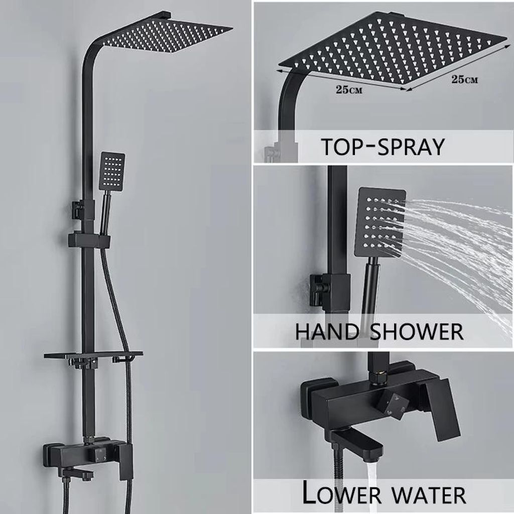 Wandmontiertes Duschset für Badewanne - 3-Wege Regendusche 25,4 cm - Mit Gleitschiene - Einhebelmischer - Keramik-Kartusche - Kalt/Heiß - Pflaume