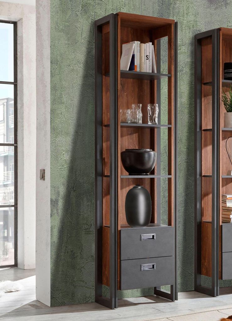 Standregal Bücherregal Regal Detroit Stirling Oak / schiefer 50cm