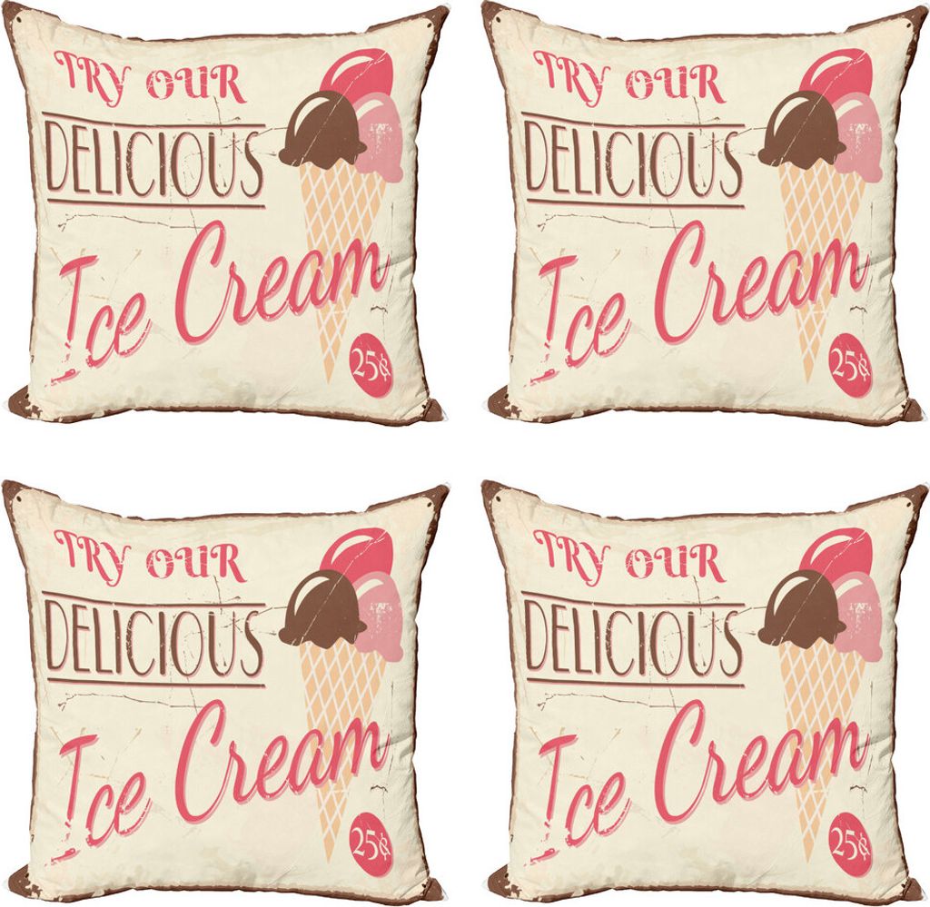 ABAKUHAUS Eis Kissenbezug Set (4 Stück), Pop-Art-Logo, Moderner Doppelseitiger Digitaldruck, 40 cm x 40 cm, Pink Cream Umber