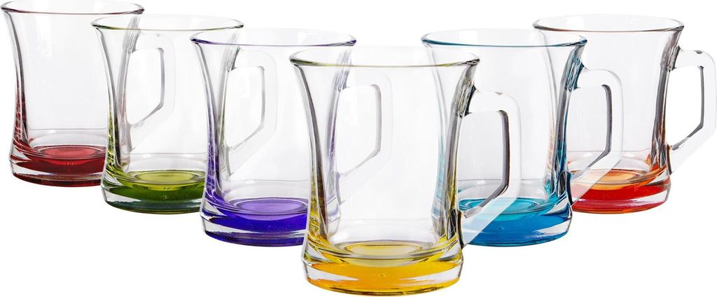 LAV Zen+ Kaffeetassen aus Glas mit farbigem Boden – 225 ml – Mehrfarbig – 6er-Pack
