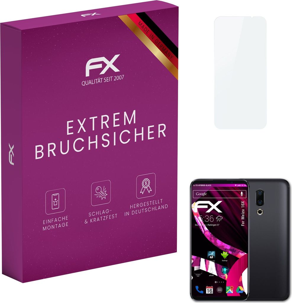 atFoliX FX-Hybrid-Glass Displayfolie kompatibel mit Meizu 16X Glasfolie