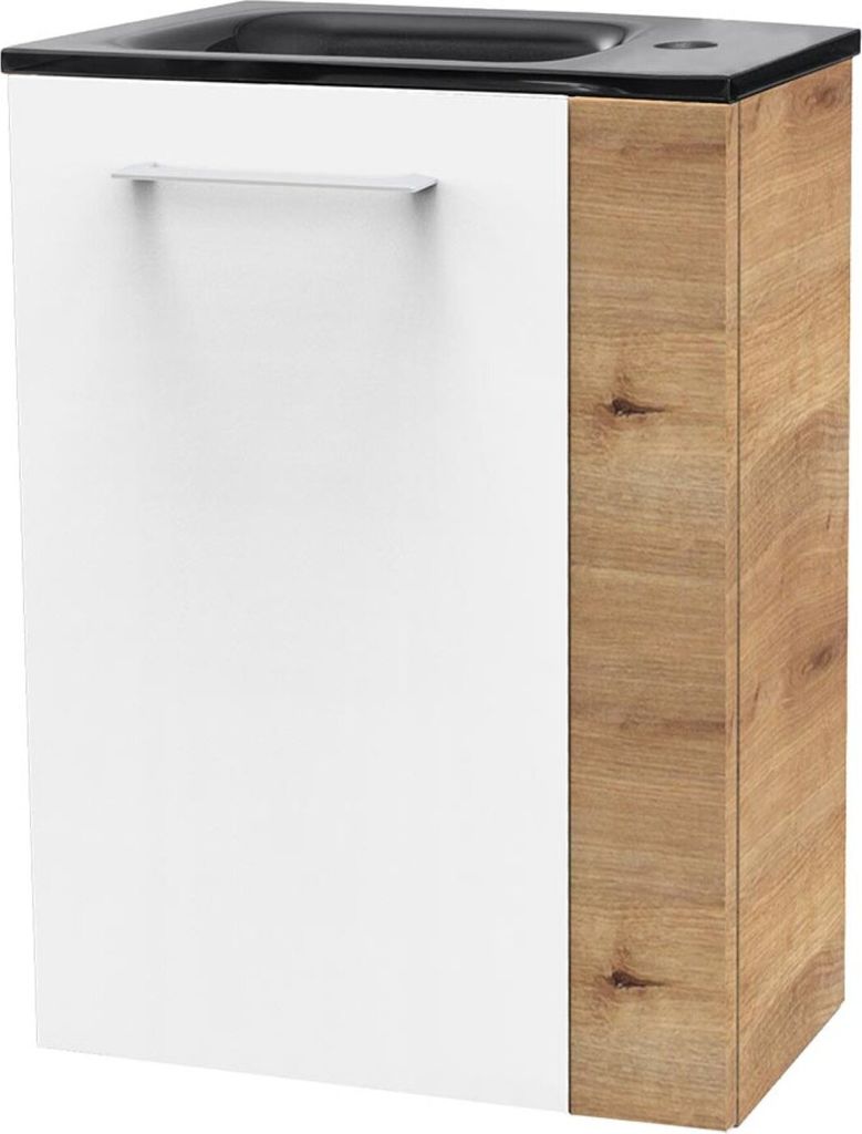 Fackelmann SBC MILANO Gäste WC Set 2-teilig 45 cm, Braun hell/Weiß, links, Glas Anthrazit