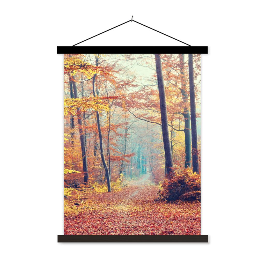 MuchoWow Textilposter Wald - Herbst - Laub 90x120 cm mit schwarzem Rahmen - Dekoration