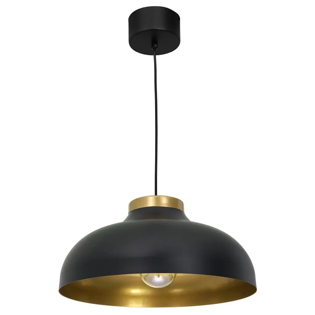Lampe Loft Basca Noir avec Finition Dorée - Luminaire Suspendu 15W E27