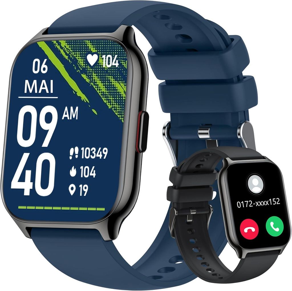 ZOSKVEE Smartwatch 2.0 Zoll Fitness Uhr mit Telefonfunktion, Herzfrequenz, Blutdruck, Schlafmonitor, SpO2, Fitness Tracker