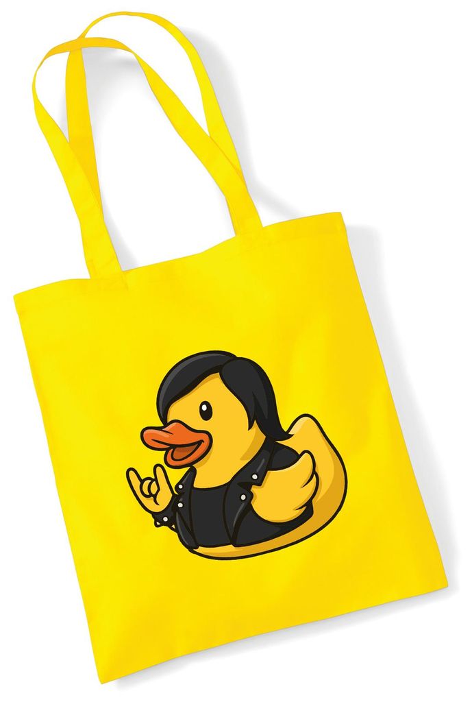 Huuraa Jutebeutel Quietscheente Rocker Gummiente Biker 10 Liter Yellow Baumwolle Tasche Geschenkidee