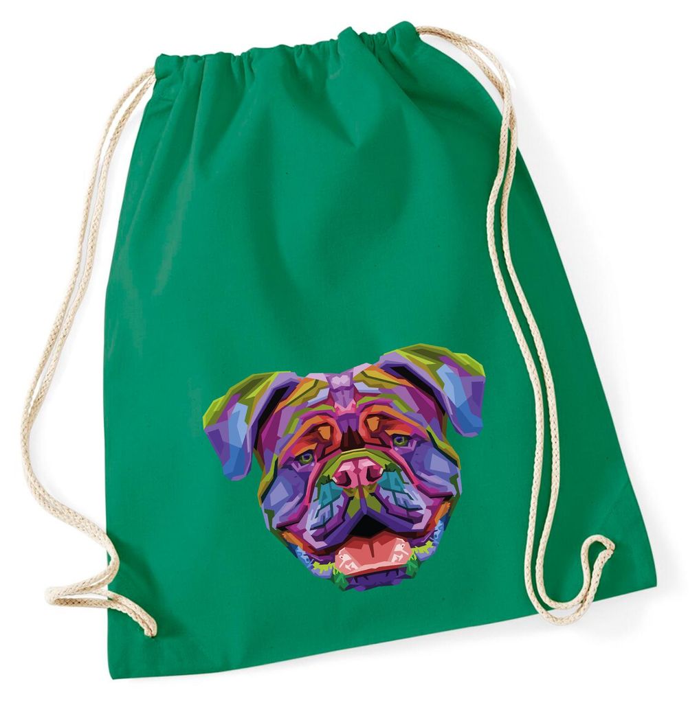 Huuraa Turnbeutel British Bulldog Colorful 12 Liter Kelly Green Baumwolle Rucksack Geschenkidee