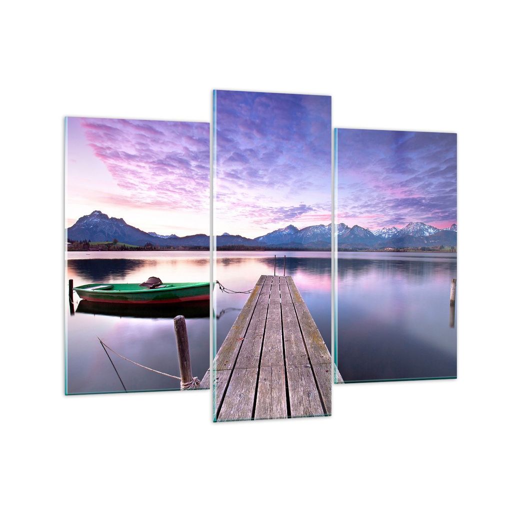 Bilder auf glas - See Berge Wasser - 130x100cm - Glasbilder - Wandbilder - Kunstdruck - zum Aufhängen bereit - Wanddekoration aus Glas - Glas Bild...