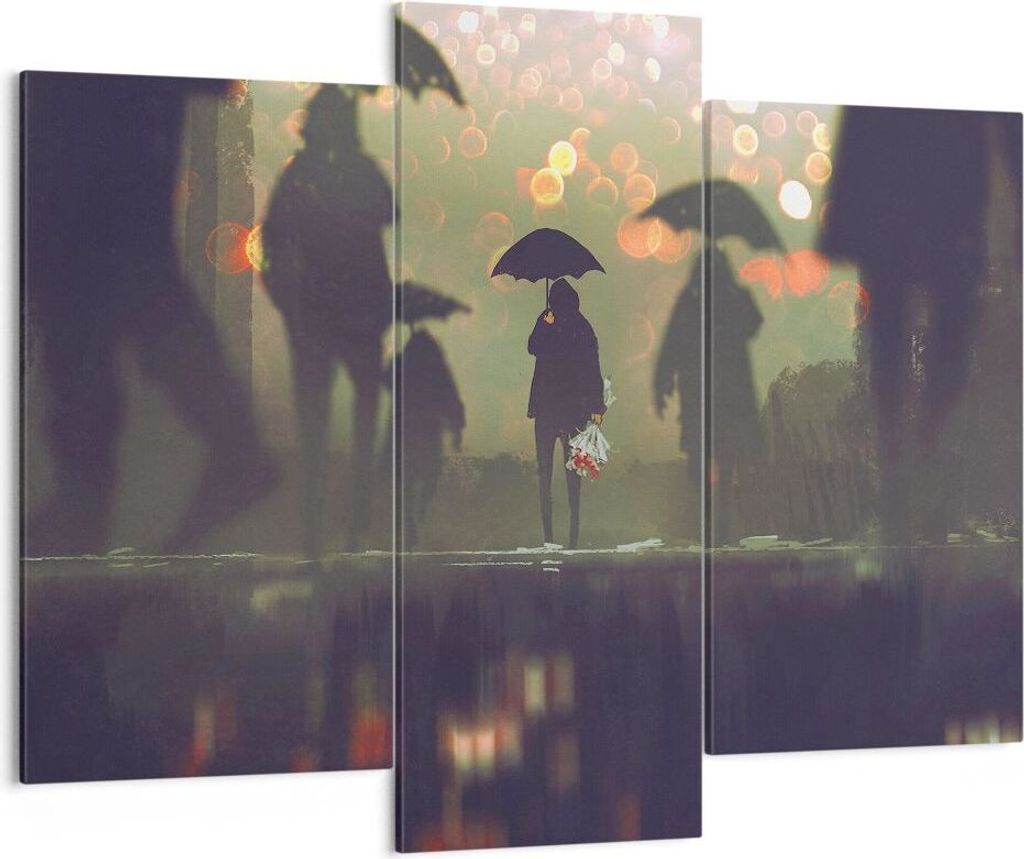 Bild auf Leinwand - Leinwandbild - Straße Regen Wasser - 130x100cm - Wand Bild - Wanddeko - Leinwanddruck - Bilder - Kunstdruck - Wanddekoration -...