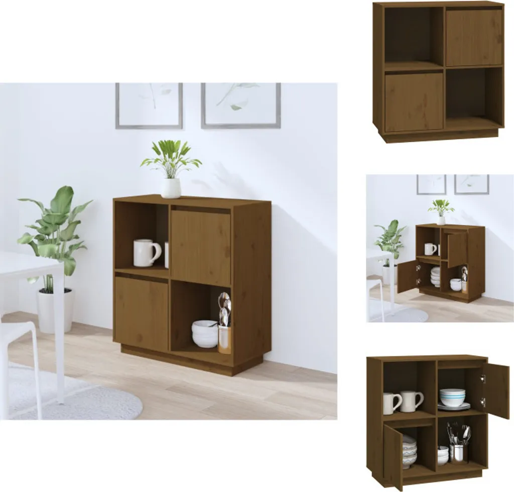 vidaXL Credenza marrone miele 74x35x80 cm in legno di pino massiccio - Credenze - 1