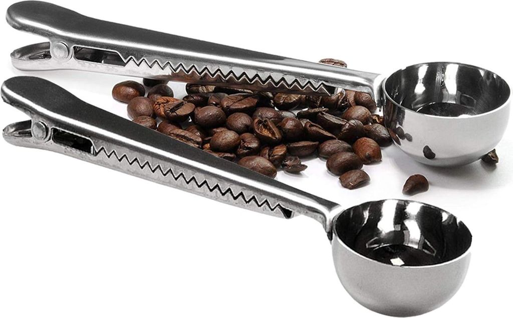 2-teiliger Kaffeemesslöffel mit Edelstahlclip, 2-in-1-Kaffeelöffel mit langem Griff, Schokoladenmesslöffel, Messlöffel für Kaffeebohnen, für ...