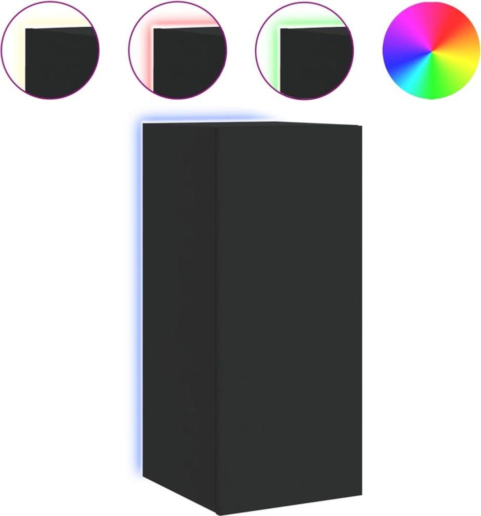 vidaXL TV-Wandschrank mit LED-Leuchten Schwarz 30,5x35x70 cm