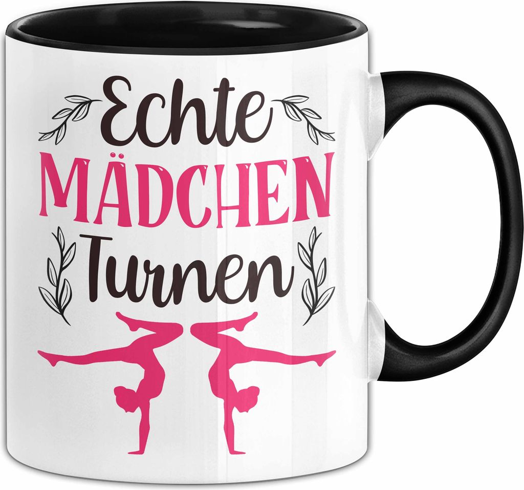 Turnerin Tasse Geschenk Echte Mädchen Turnen Frauen Mädchen Turnverein Kaffee-Becher (Schwarz)