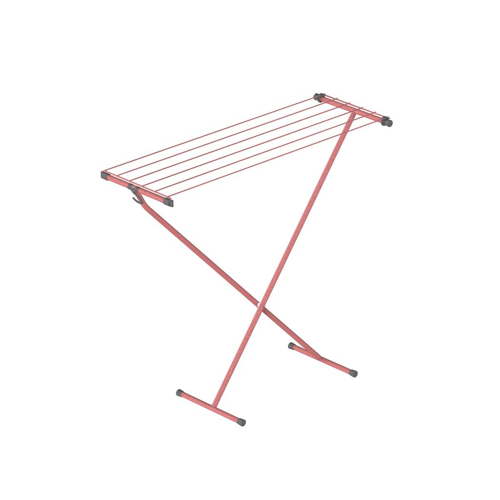 A pink drying rack on a white background.